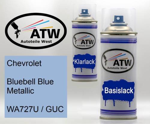 Chevrolet, Bluebell Blue Metallic, WA727U / GUC: 400ml Sprühdose + 400ml Klarlack - Set, von ATW Autoteile West.